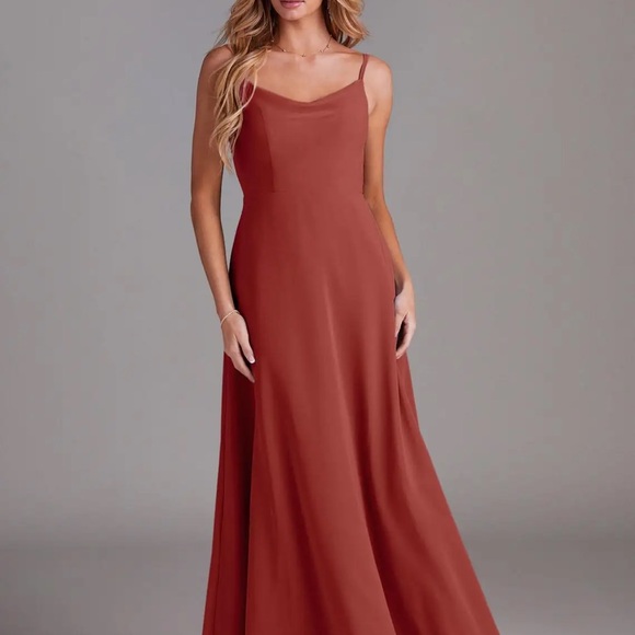 Azazie Daenerys Terracotta chiffon dress size 4! - Picture 3 of 7
